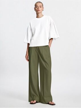 COS White Balloon Puff Sleeve Relaxed Fit Shirt, Medium